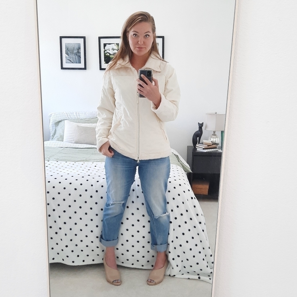 Vintage Cream Quilted Fuzzy Zip Jacket